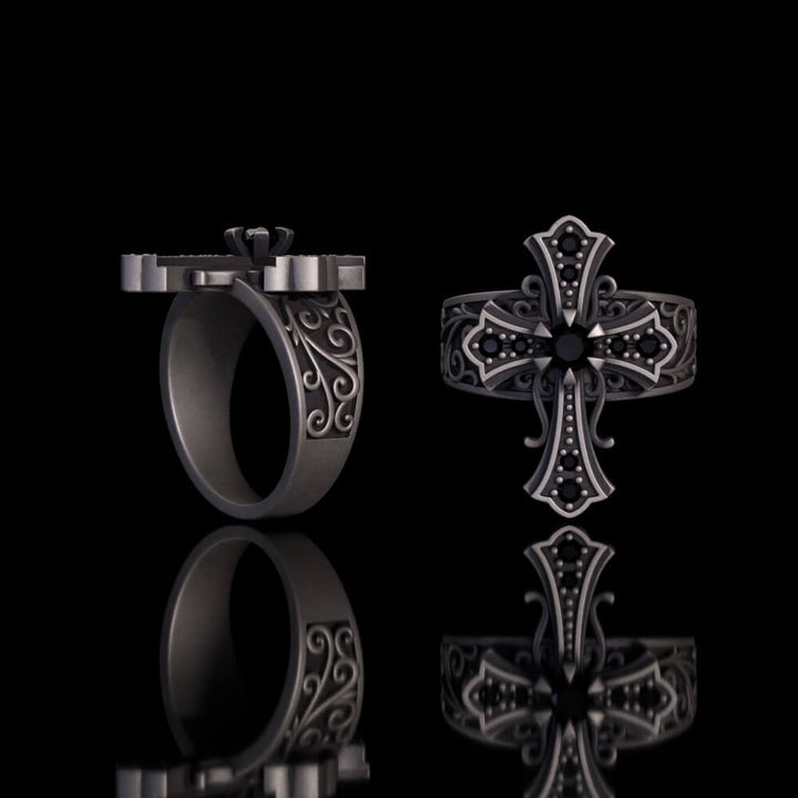 Gothic Gem Cross Vintage Sterling Silver Ring | RoyalLuster.com