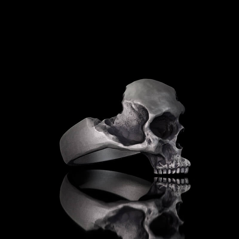 Gothic Half Skull Face Sterling Silver Ring