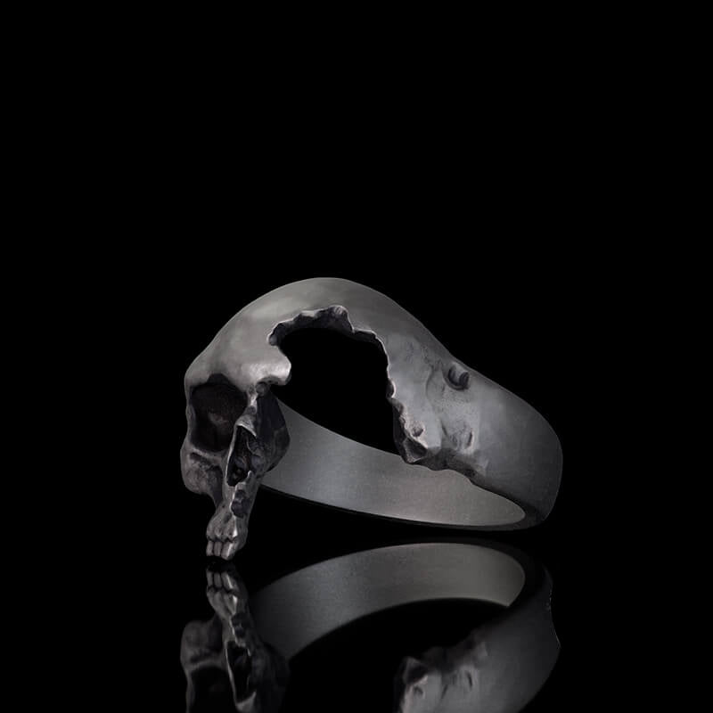Gothic Half Skull Face Sterling Silver Ring | RoyalLuster.com