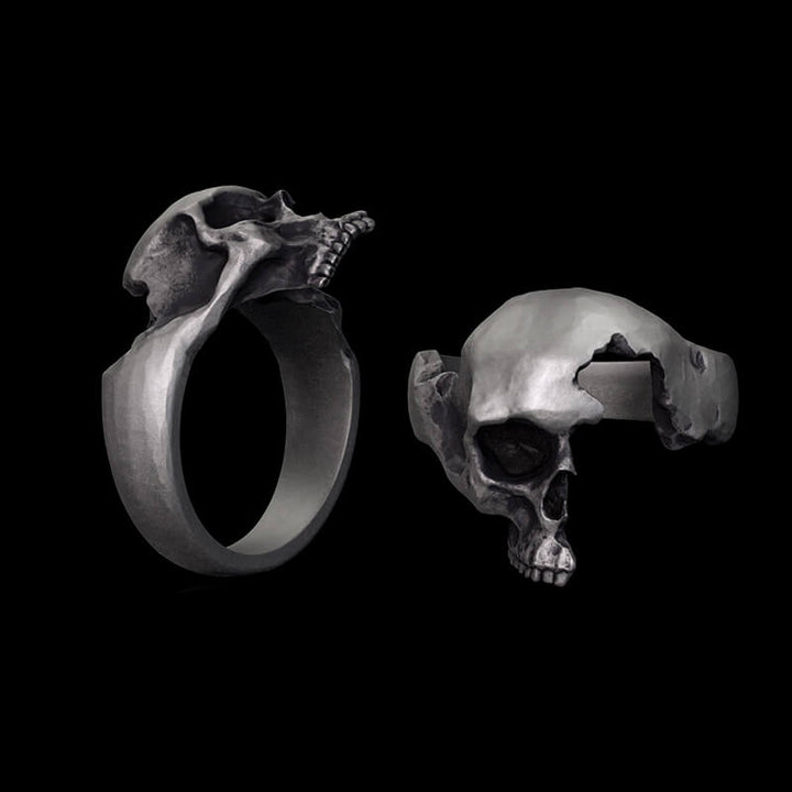 Gothic Half Skull Face Sterling Silver Ring | RoyalLuster.com
