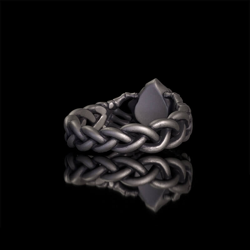 Gothic Heart Skull Hand Holding Rose Sterling Silver Ring | RoyalLuster.com