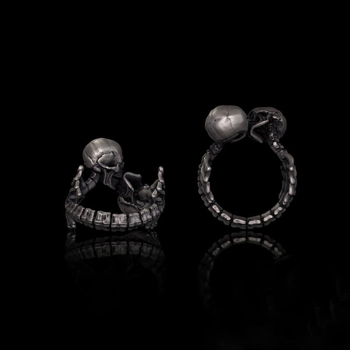Gothic Love Kiss Sterling Silver Stainless Steel Skull Ring | RoyalLuster.com
