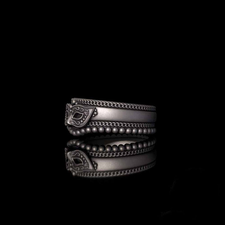 Gothic Masquerade Mask Crown Sterling Silver Ring Set