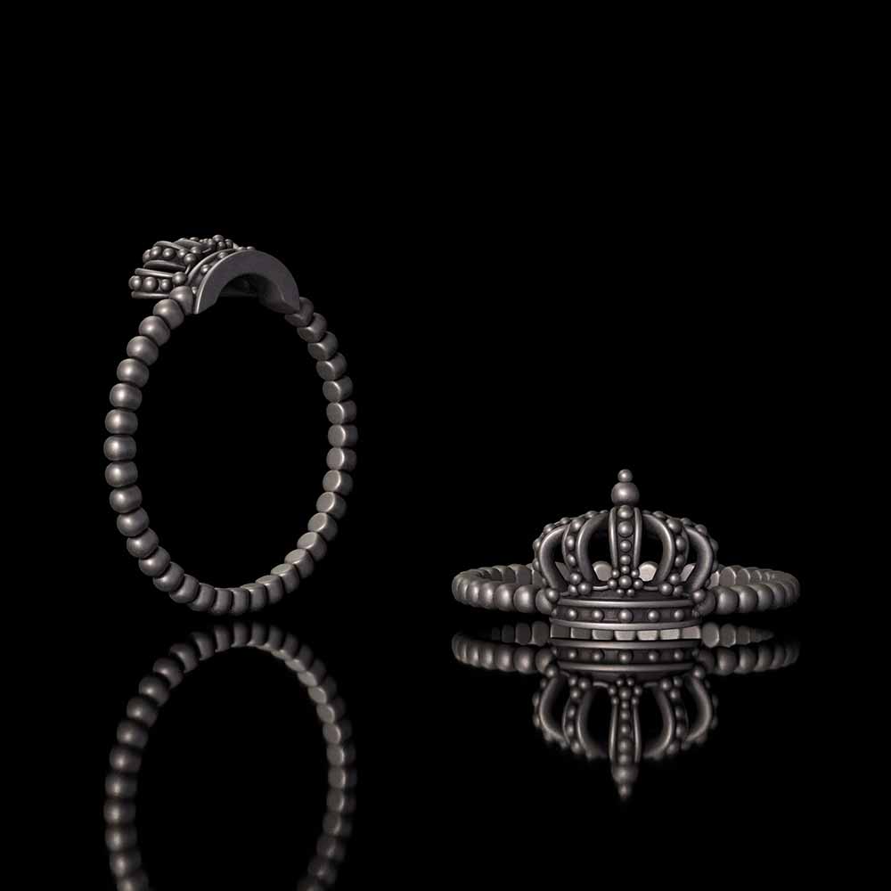 Gothic Masquerade Mask Crown Sterling Silver Ring Set | RoyalLuster.com