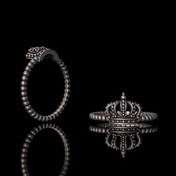 Gothic Masquerade Mask Crown Sterling Silver Ring Set | RoyalLuster.com