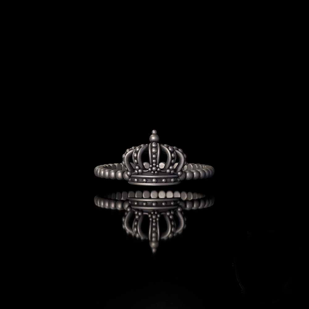 Gothic Masquerade Mask Crown Sterling Silver Ring Set