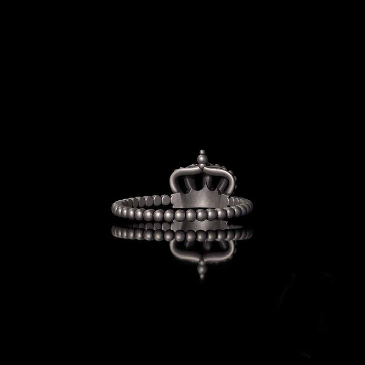 Gothic Masquerade Mask Crown Sterling Silver Ring Set