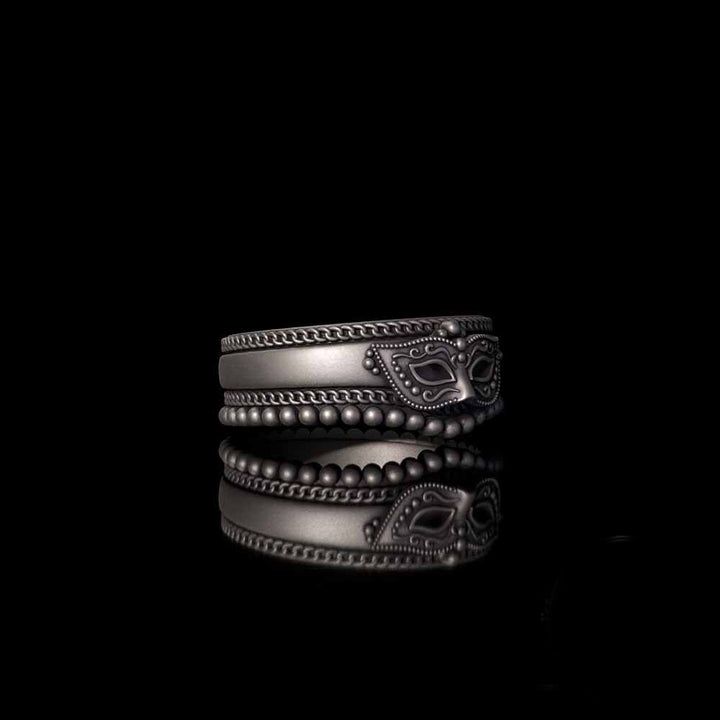 Gothic Masquerade Mask Crown Sterling Silver Ring Set