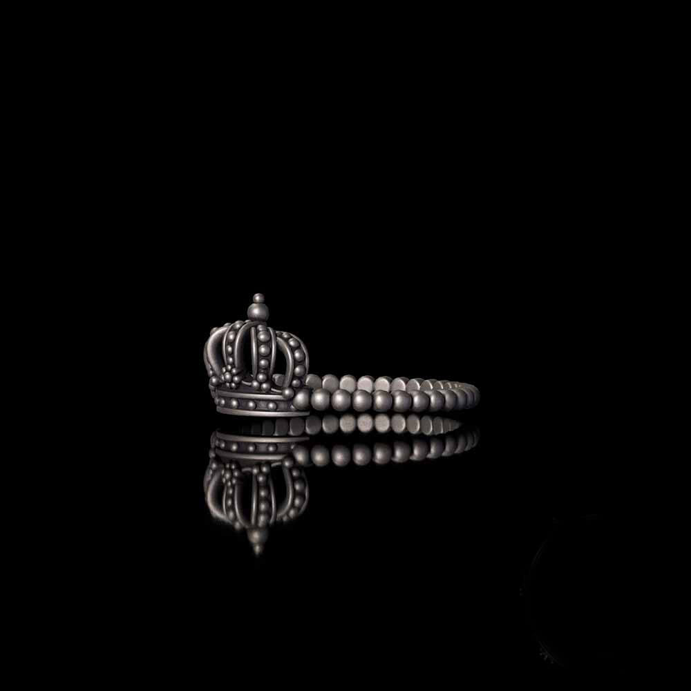 Gothic Masquerade Mask Crown Sterling Silver Ring Set