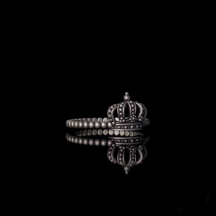 Gothic Masquerade Mask Crown Sterling Silver Ring Set