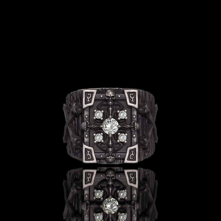 Gothic Multiple Skulls Cross Sterling Silver Zircon Ring