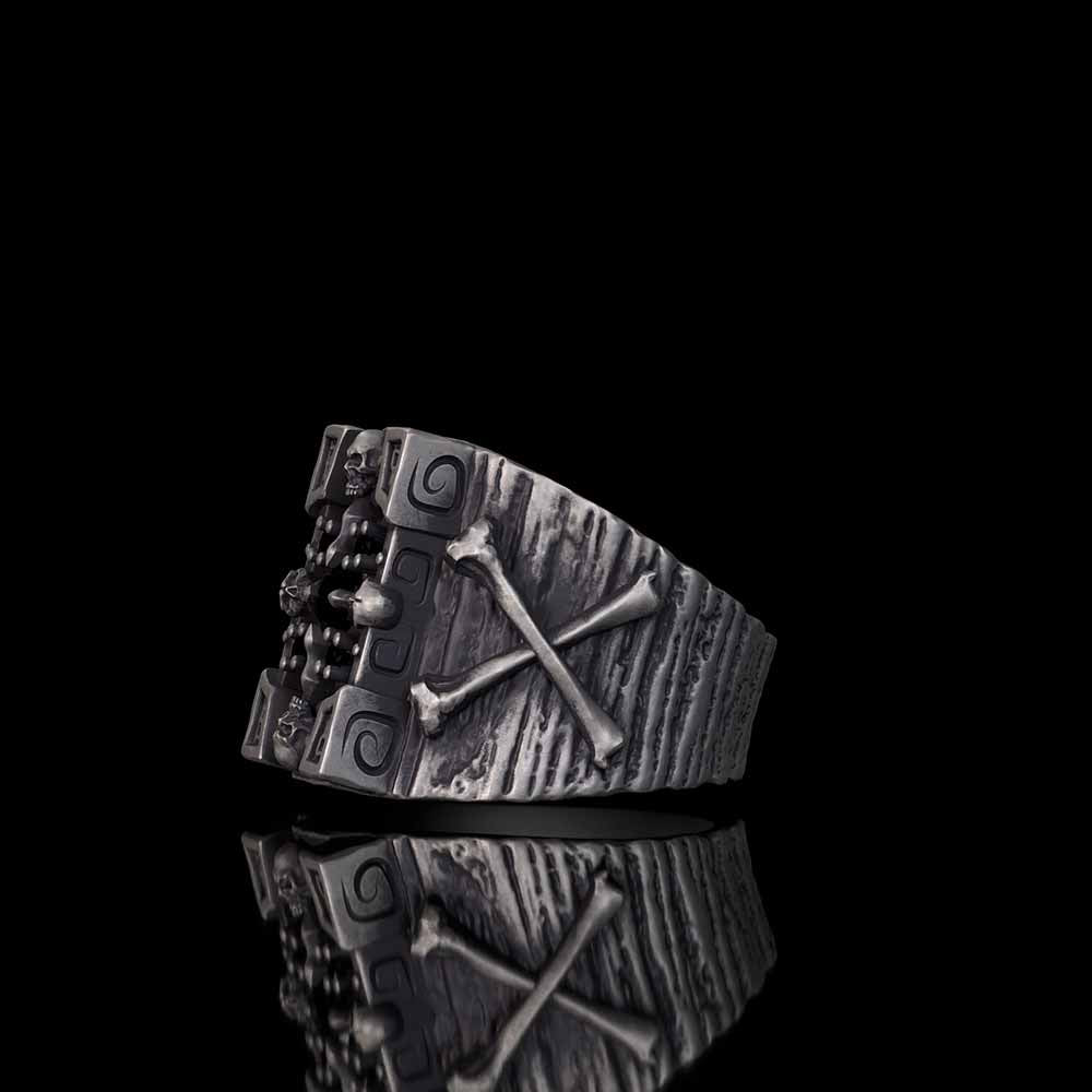 Gothic Multiple Skulls Cross Sterling Silver Zircon Ring