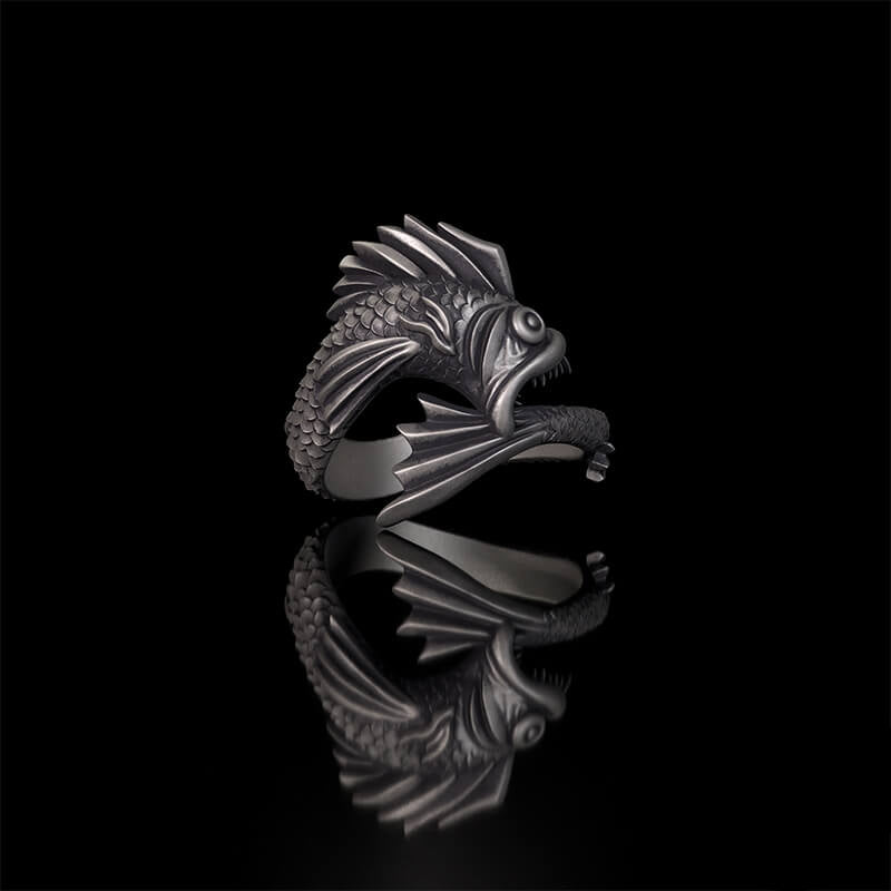 Gothic Mutant Fish Sterling Silver Animal Ring | RoyalLuster.com