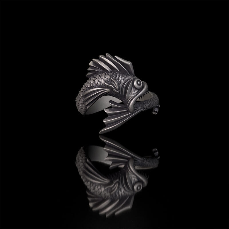 Gothic Mutant Fish Sterling Silver Animal Ring | RoyalLuster.com