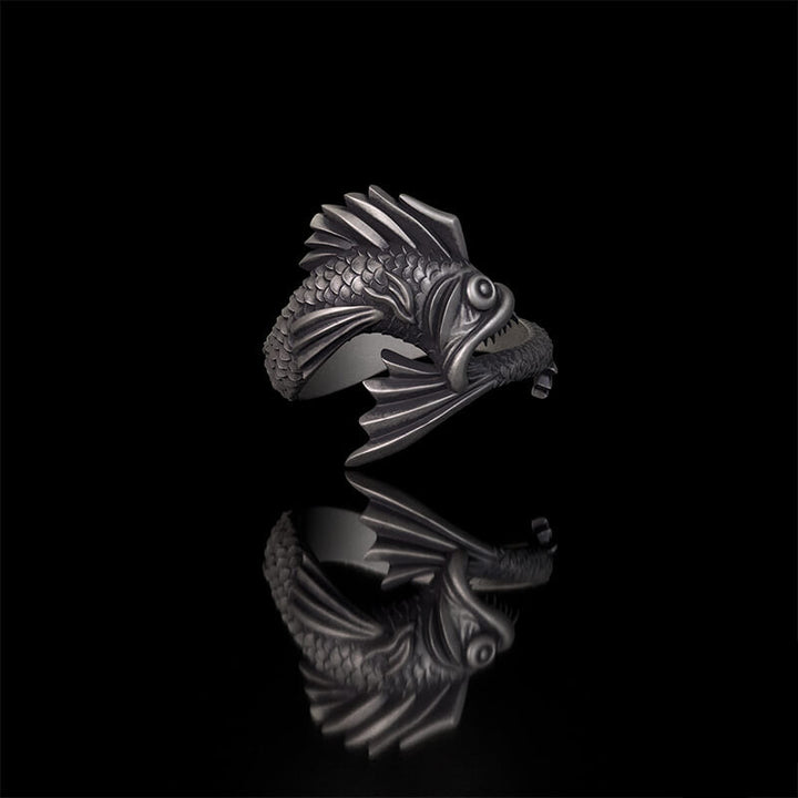 Gothic Mutant Fish Sterling Silver Animal Ring | RoyalLuster.com