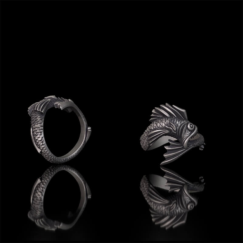 Gothic Mutant Fish Sterling Silver Animal Ring | RoyalLuster.com
