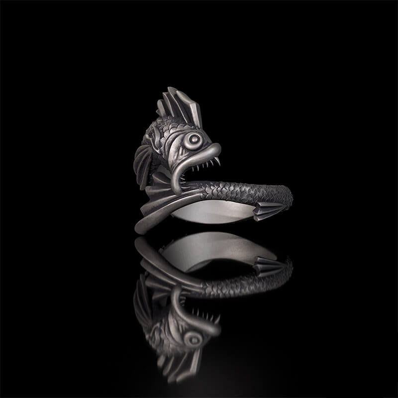 Gothic Mutant Fish Sterling Silver Animal Ring | RoyalLuster.com