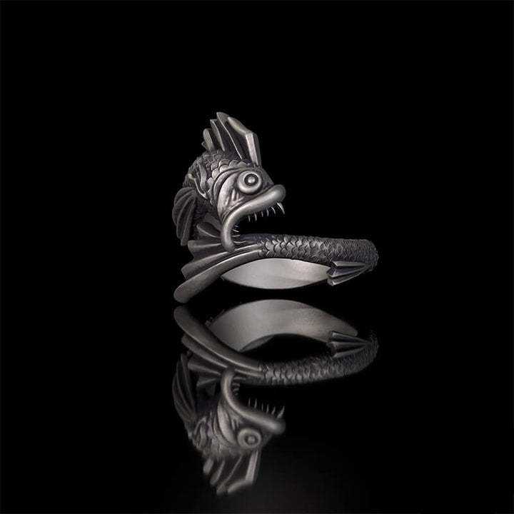Gothic Mutant Fish Sterling Silver Animal Ring | RoyalLuster.com