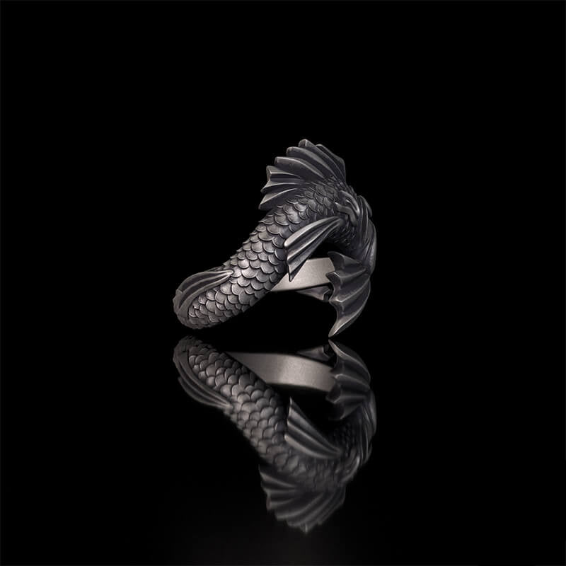 Gothic Mutant Fish Sterling Silver Animal Ring | RoyalLuster.com
