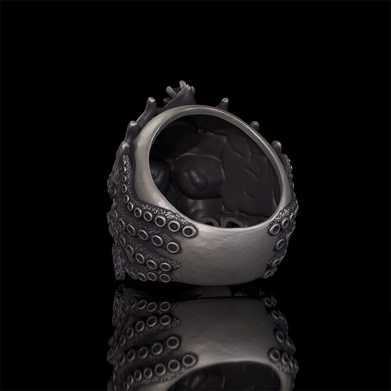 Gothic Octopus Gem Crown Skull Sterling Silver Ring