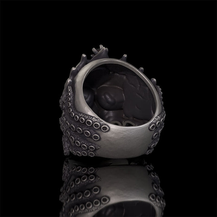 Gothic Octopus Gem Crown Skull Sterling Silver Ring