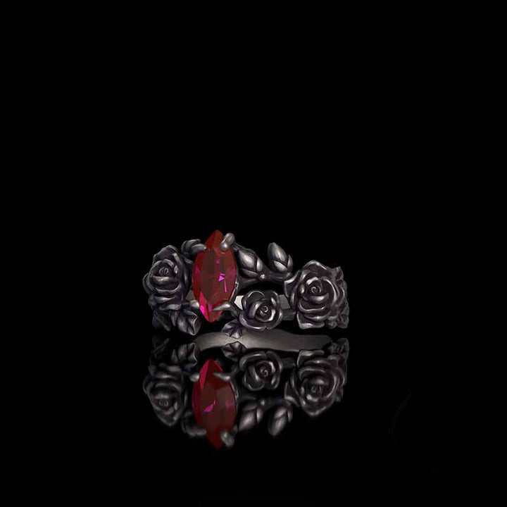 Gothic Rose Red Gemstone Sterling Silver Ring 04 | RoyalLuster.com