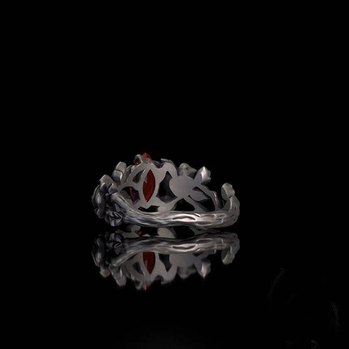 Gothic Rose Red Gemstone Sterling Silver Ring 05 | RoyalLuster.com