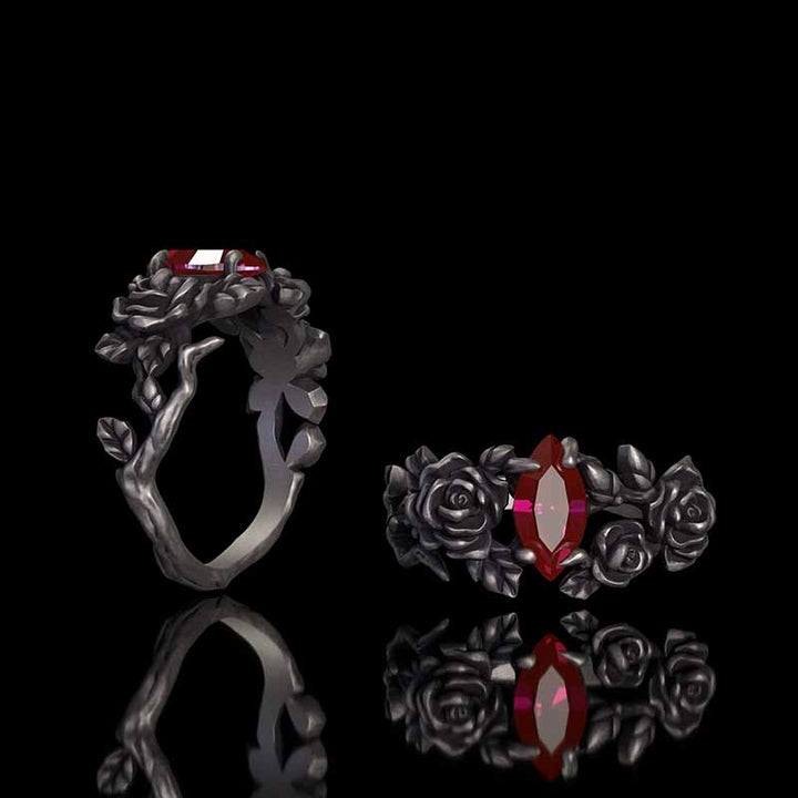 Gothic Rose Red Gemstone Sterling Silver Ring 01 | RoyalLuster.com