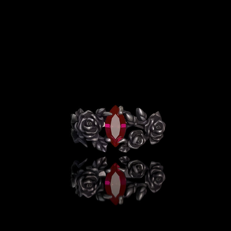 Gothic Rose Red Gemstone Sterling Silver Ring 02 | RoyalLuster.com
