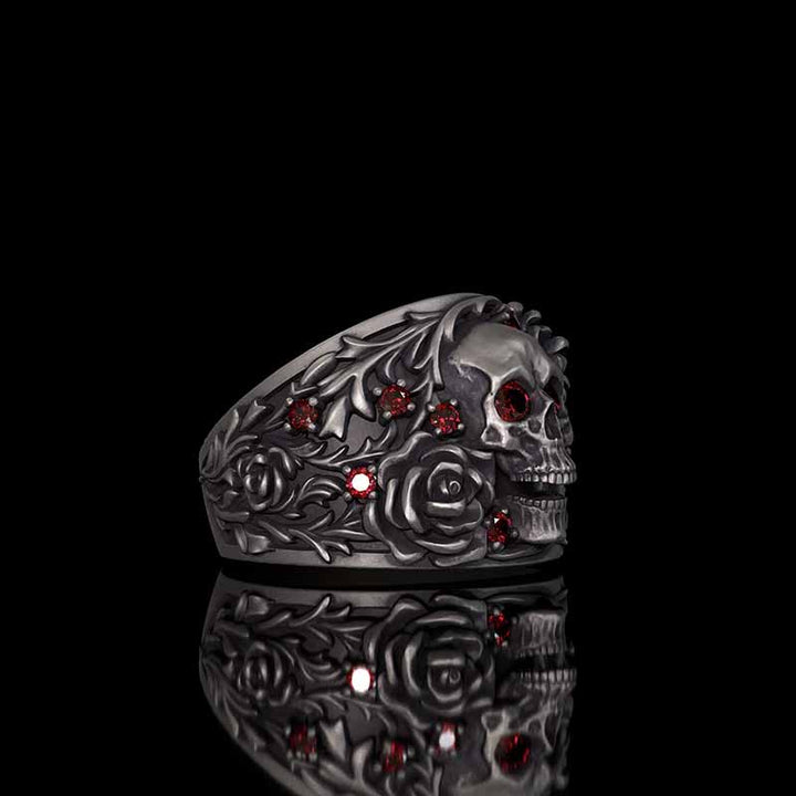 Gothic Rose Skull Sterling Silver Gemstone Ring | RoyalLuster.com