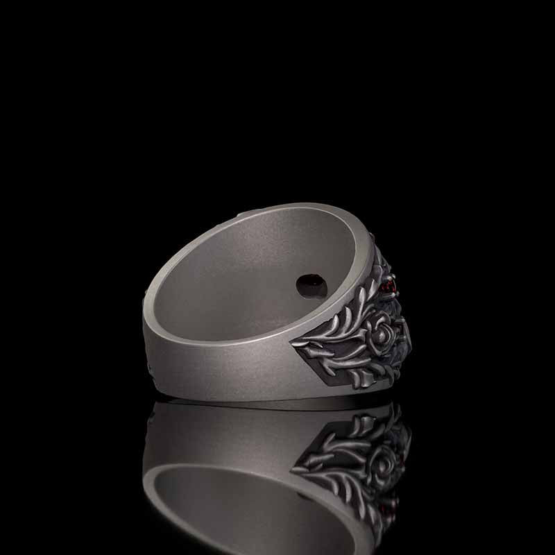 Gothic Rose Skull Sterling Silver Gemstone Ring