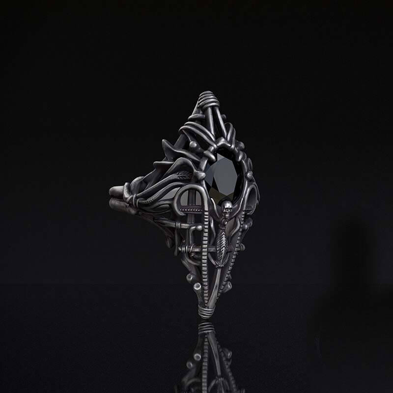 Gothic Skeleton Treasure Sterling Silver Ring | RoyalLuster.com