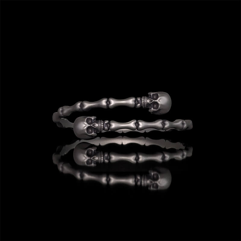 Gothic Skull Bone Sterling Silver Open Bracelet 01 | RoyalLuster.com