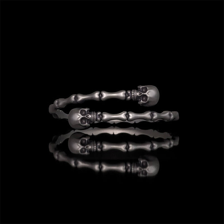 Gothic Skull Bone Sterling Silver Open Bracelet 01 | RoyalLuster.com