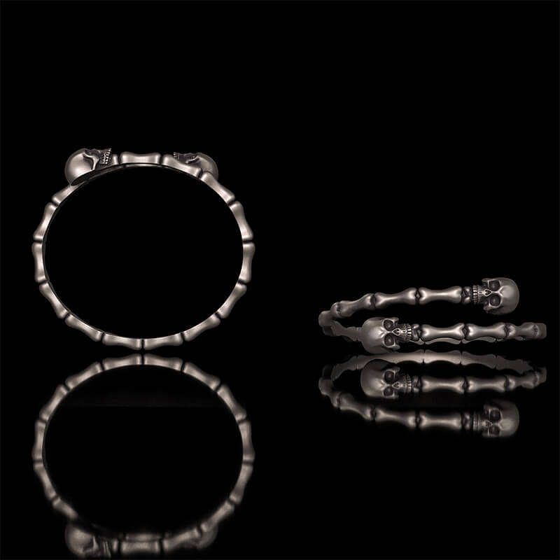 Gothic Skull Bone Sterling Silver Open Bracelet 02 | RoyalLuster.com