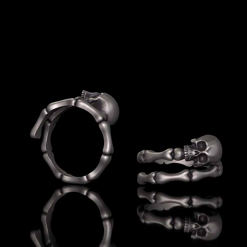 Gothic Skull Bone Sterling Silver Open Ring 01 | RoyalLuster.com