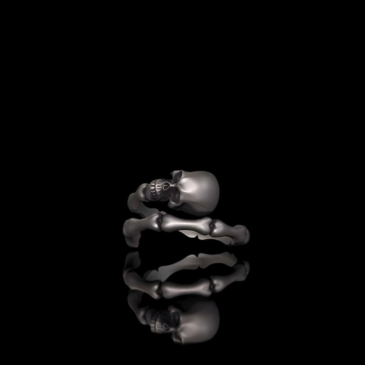 Gothic Skull Bone Sterling Silver Open Ring 03 | RoyalLuster.com