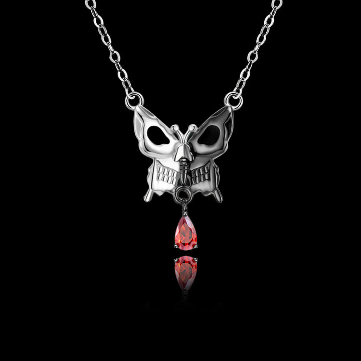 Gothic Skull Butterfly 925 Sterling Silver Necklace