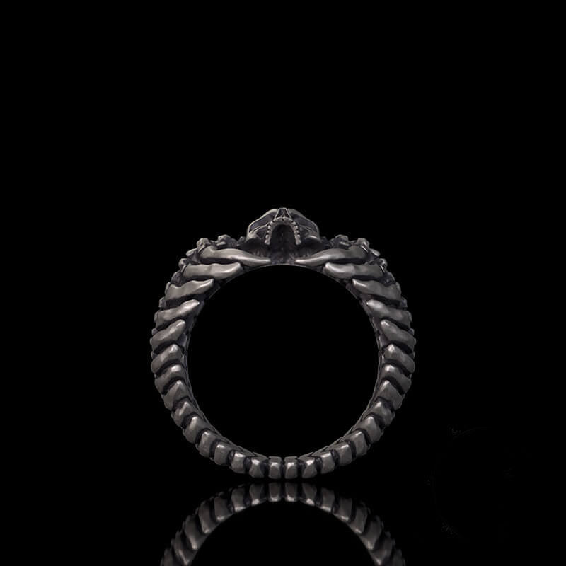 Gothic Skull Centipede Spine Sterling Silver Ring