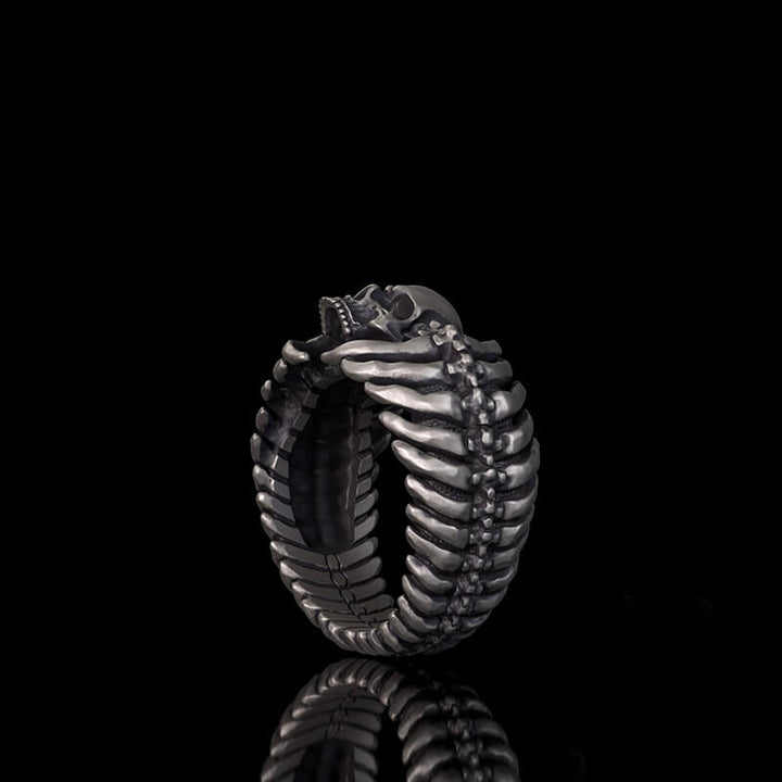 Gothic Skull Centipede Spine Sterling Silver Ring 01 | RoyalLuster.com