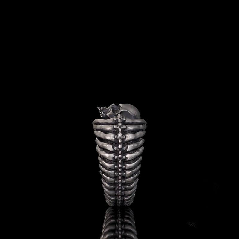 Gothic Skull Centipede Spine Sterling Silver Ring