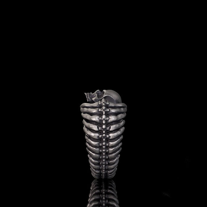 Gothic Skull Centipede Spine Sterling Silver Ring