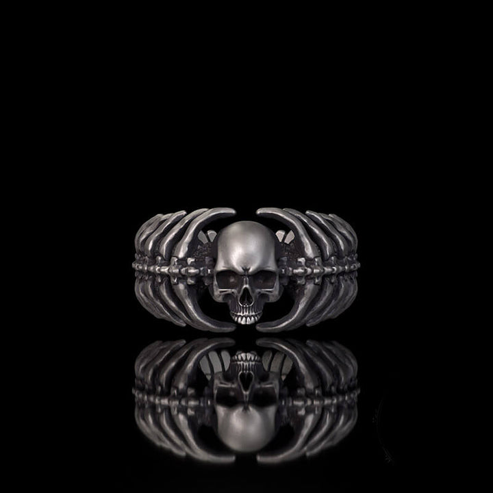 Gothic Skull Centipede Spine Sterling Silver Ring 01 | RoyalLuster.com