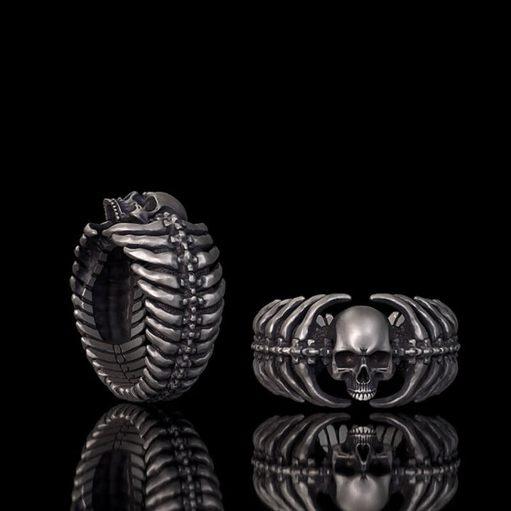 Gothic Skull Centipede Spine Sterling Silver Ring 01 | RoyalLuster.com