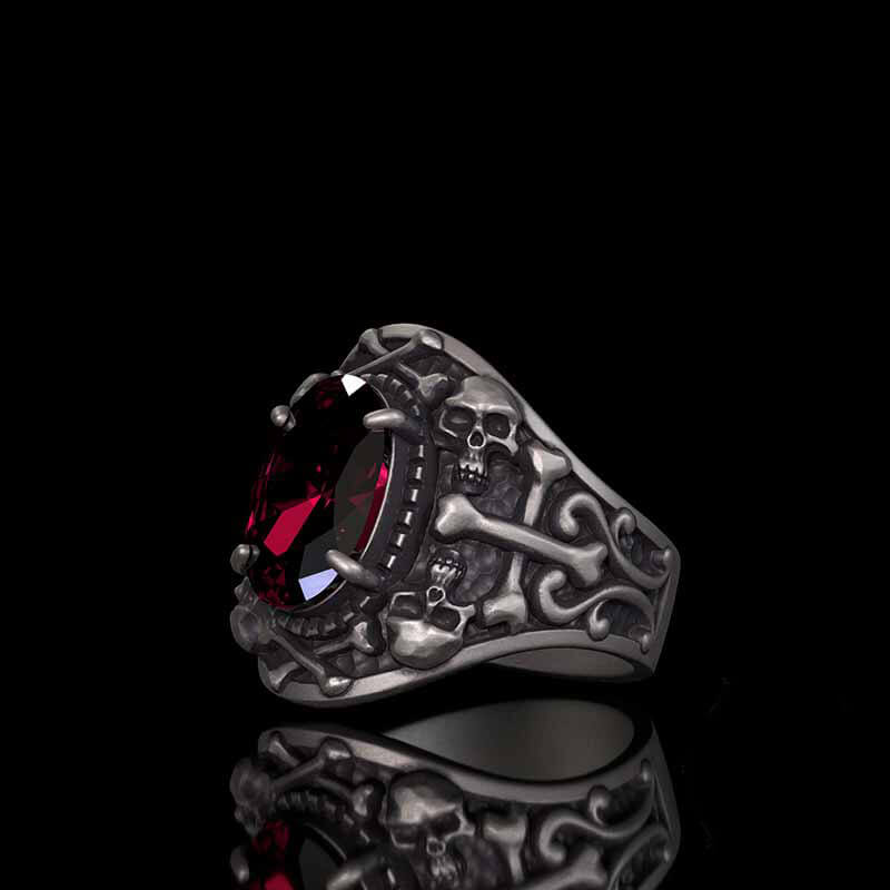 Gothic Skull Crossbones Sterling Silver Gem Ring