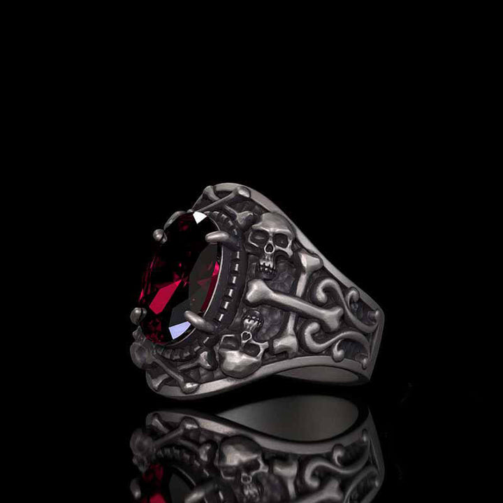 Gothic Skull Crossbones Sterling Silver Gem Ring