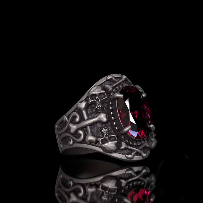Gothic Skull Crossbones Sterling Silver Gem Ring | RoyalLuster.com