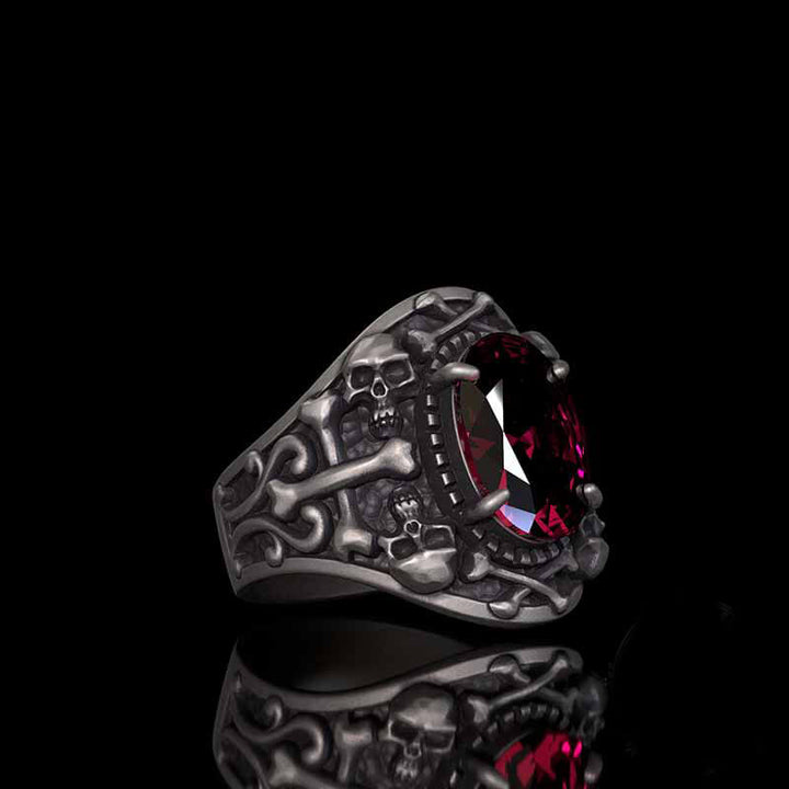Gothic Skull Crossbones Sterling Silver Gem Ring | RoyalLuster.com