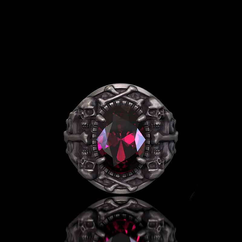 Gothic Skull Crossbones Sterling Silver Gem Ring | RoyalLuster.com