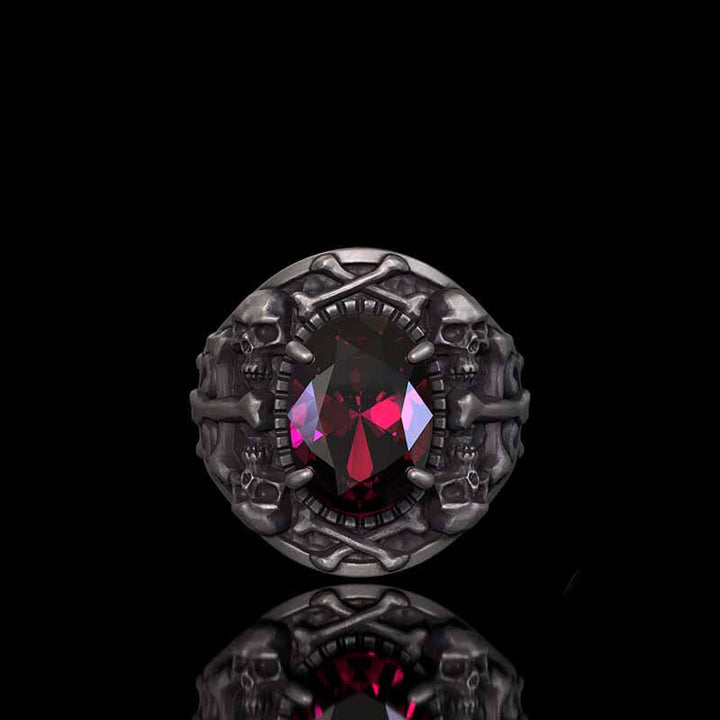 Gothic Skull Crossbones Sterling Silver Gem Ring | RoyalLuster.com